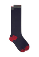 Calze lunghe donna cotone e cashmere blu tinta unita e contrasti - Gallo 1927 - Official Online Shop