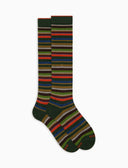 Calze lunghe donna cotone e cashmere verde righe multicolor micro - Gallo 1927 - Official Online Shop