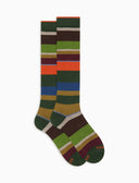 Calze lunghe donna cotone e cashmere verde righe multicolor macro - Gallo 1927 - Official Online Shop