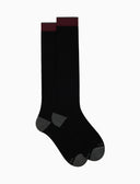 Calze lunghe donna cotone e cashmere nero tinta unita e contrasti
