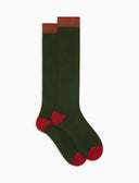 Calze lunghe donna cotone e cashmere verde tinta unita e contrasti - Gallo 1927 - Official Online Shop