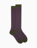 Lange Damensocken aus warmer Baumwolle, grün, mit Windsor-Streifen