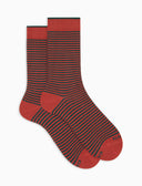 Kurze Damensocken aus warmer Baumwolle, orange, Windsor-Streifen