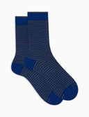 Kurze Damensocken aus warmer Baumwolle, blau, Windsor-Streifen