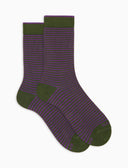 Kurze Damensocken aus warmer Baumwolle, grün, Windsor-Streifen