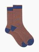Kurze Damensocken aus warmer Baumwolle, blau, Windsor-Streifen