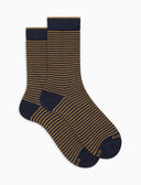 Kurze Damensocken aus warmer Baumwolle, blau, Windsor-Streifen
