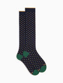 Calze lunghe donna cotone caldo blu fantasia pois