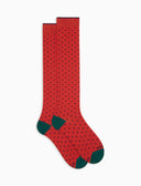 Women's long orange warm cotton socks with polka dots
