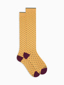 Women's long yellow warm cotton socks with polka dots