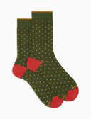 Kurze Damensocken aus warmer Baumwolle, grün mit Punktmuster