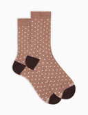 Kurze Damensocken aus warmer Baumwolle, beige mit Polka-Dot-Muster