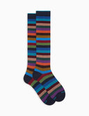 Calze lunghe donna cotone caldo blu righe pari