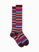 Women's short warm cotton socks, blue, even stripes