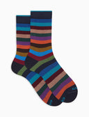 Calze corte donna cotone caldo blu righe pari