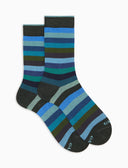 Women's short warm cotton socks, light blue, even stripes