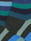 Women's short warm cotton socks, light blue, even stripes