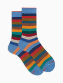 Women's short warm cotton socks, burgundy, even stripes