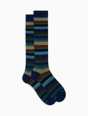 Calze lunghe donna cotone righe multicolor blu - Gallo 1927 - Official Online Shop