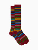 Calze lunghe donna cotone righe multicolor rosso - Gallo 1927 - Official Online Shop