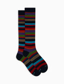 Calze lunghe donna cotone righe multicolor blu - Gallo 1927 - Official Online Shop