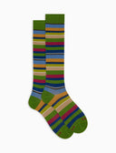 Calze lunghe donna cotone righe multicolor verde - Gallo 1927 - Official Online Shop