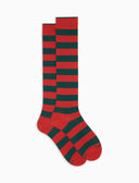 Lange Damensocken aus warmer Baumwolle, orange, zweifarbige Streifen