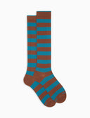 Lange Damensocken aus warmer Baumwolle, braun, zweifarbig gestreift