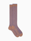 Women's long brown plated warm cotton socks with wide rib stitch