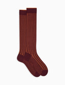 Lange Damensocken aus warmer Baumwolle, bordeauxrot, mit breiten Rippen