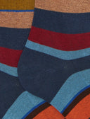 Lange Damensocken aus warmer Baumwolle, blau, mehrfarbig gestreift