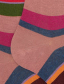 Women's long pink warm cotton socks with multicoloured stripes