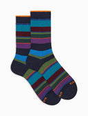 Calze corte donna cotone caldo blu righe multicolor