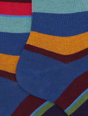 Kurze Damensocken aus warmer Baumwolle, blau mit bunten Streifen