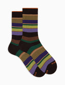 Calze corte donna cotone marrone righe multicolor - Gallo 1927 - Official Online Shop