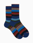 Calze corte donna cotone blu righe multicolor - Gallo 1927 - Official Online Shop