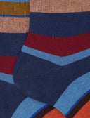 Kurze Damensocken aus warmer Baumwolle, blau mit bunten Streifen
