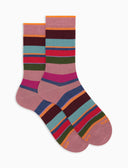 Calze corte donna cotone caldo rosa righe multicolor