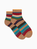 Kurze Damensocken aus warmer Baumwolle, beige, mehrfarbig gestreift