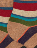 Kurze Damensocken aus warmer Baumwolle, beige, mehrfarbig gestreift