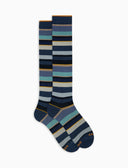 Calze lunghe donna cotone righe multicolor blu - Gallo 1927 - Official Online Shop