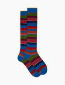 Calze lunghe donna cotone righe multicolor azzurro - Gallo 1927 - Official Online Shop