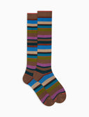 Calze lunghe donna cotone righe multicolor marrone - Gallo 1927 - Official Online Shop