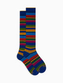 Calze lunghe donna cotone righe multicolor blu - Gallo 1927 - Official Online Shop