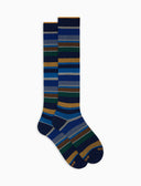 Calze lunghe donna cotone righe multicolor blu - Gallo 1927 - Official Online Shop