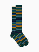 Calze lunghe donna cotone righe multicolor verde - Gallo 1927 - Official Online Shop