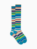 Calze lunghe donna cotone righe multicolor azzurro - Gallo 1927 - Official Online Shop