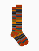 Calze lunghe donna cotone righe multicolor arancio - Gallo 1927 - Official Online Shop