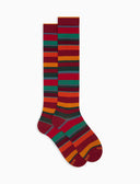 Calze lunghe donna cotone righe multicolor rosso - Gallo 1927 - Official Online Shop