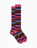 Calze lunghe donna cotone righe multicolor rosa - Gallo 1927 - Official Online Shop